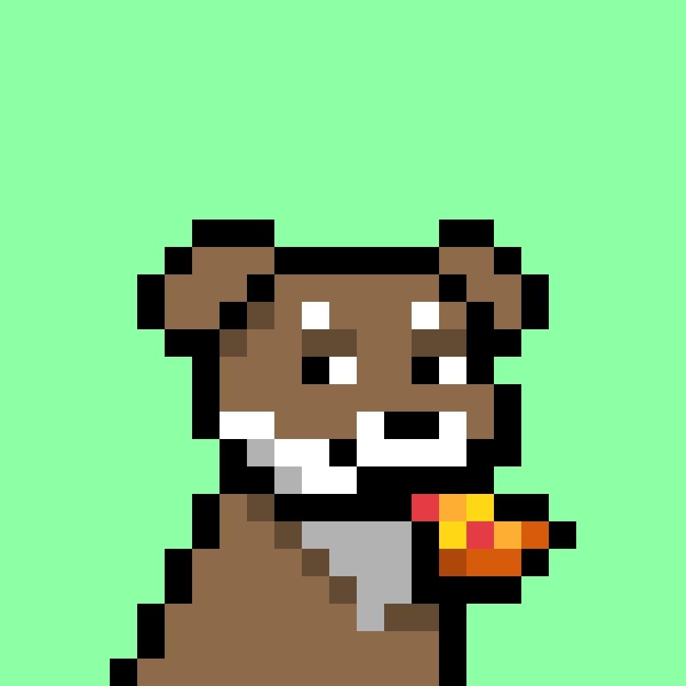 Rafmeta Doginal Dog #857 — pizza mouth on mint Doginal Dog #857 held by Raf (Rafmeta): brown pixel dog with a pizza on mint green